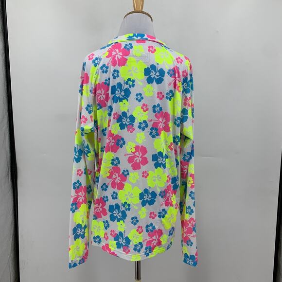 Taylor Jordan Top Womens XL Extra Large White Neon Floral Quarter Zip Floral - Picture 7 of 14